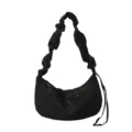 Black casual nylon shoulder bag with scrunchie strap, large capacity commuter dumpling hobo bag. - Black