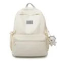 Minimalist large capacity school backpack for students with cute pendant and side drawstrings. - Single Bag / White