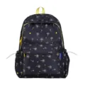 Dark blue dandelion print backpack, stylish and cute casual daypack for school and daily use. - Black