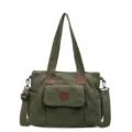 Green corduroy tote bag casual shoulder messenger bag with top handles and front pocket - Green