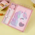 Set quaderno e penna in peluche unicorno rosa, diario soffice carino per studenti e regalo. - A5 / Set Rosa