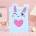 Cute blue plush bunny notebook with glitter heart embroidery for student journal use. - A5 / Blue
