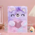 Cute plush bear notebook for girls, soft fuzzy diary book with sparkly heart, perfect gift for kids. - A5 / Dark Tie-Dye