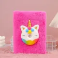 Lindo cuaderno de felpa rosa con diseño squishy de unicornio 3D para útiles escolares infantiles - Estilo 3 / A5