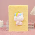 Cuaderno de felpa amarillo lindo con diseño de unicornio 3D, diario de tapa blanda para niños. - Estilo 4 / A5