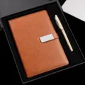 A5 leather notebook and metal pen gift set, professional business office diary stationery. - A5 / Brown Gift Box Set