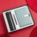 Business gift set with insulated tumbler, metal pen and A5 notebook in elegant gift box. - A5 / Light Blue 3-Piece Gift Set