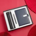 Business gift set including A5 leather notebook, metal ballpoint pen and vacuum thermos cup. - A5 / Dark Blue 3-Piece Gift Set