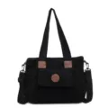 Casual black corduroy tote bag for women, trendy daily shoulder and crossbody bag with pockets. - Black