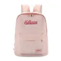 Pink casual college style backpack for women, lightweight commuting daypack with front pocket. - Pink