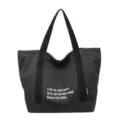 Black Canvas Tote Bag Casual Large Capacity Shoulder Handbag for Women Daily Commute - Black
