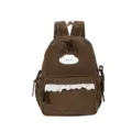 Japanese sweet corduroy backpack for women, cute star print school bag with lace trim. - S / Brown