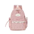 Sweet pink corduroy backpack with black stars, front cloud patch and cute lace pocket design. - S / Pink