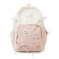 Japanese style cute polka dot school backpack for women and girls with angel wings and pink bows. - Pink