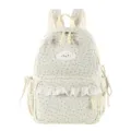 Beige corduroy school backpack for girls cute star print daily casual daypack bag - L / White