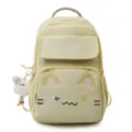 Cute cat ear school backpack for girls, stylish canvas travel daypack with cute plush pendant. - Single Bag / Yellow