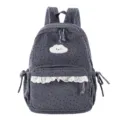 Dark grey corduroy backpack with cute star print and sweet cloud embroidery for students. - L / Gray