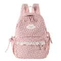 Pink corduroy backpack with black stars cute sweet style school bag for students teens daily use - L / Pink