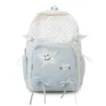 Japanese style cute polka dot school backpack with wings and bow in white and light blue color - Blue