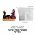 Halloween witch cauldron silicone mold and finished product detail view with exact sizes. - Witch Poison