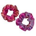 Metallische Regenbogen Stoff Haargummis, glänzende Laser Zopfhalter für Damen, 2er Set. - Tiefes Rosenrot