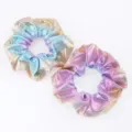 Holographic metallic hair scrunchies set, rainbow shiny fabric hair ties for women and girls. - Pale Blue