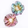 Metallic rainbow fabric hair scrunchies, holographic laser hair ties for women daily. - Yellow-Green