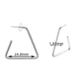 Detail view of geometric triangle hoop earrings, showing precise dimensions and stainless steel. - Triangle (Ear Back) / Steel