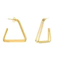 Stainless steel geometric triangle hoop earrings detailed dimension spec view design. - Double Layer Triangle (Ear Back) / Gold