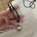 Collana con perle di legno bodhi stile zen retro etnico catena maglione donna. - Collana di Perline in Legno e Bodhi / Nero