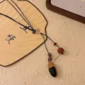Collana con ciondolo rudraksha in perline di legno retrò stile cinese catena maglione etnica - Collana Pianta in Ceramica Diamante / Multicolore