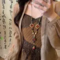 Nuova collana lunga di perle di legno retro stile cinese catena maglione zen etnico - Collana in Grani Colorati Stile Yunnan / Perline