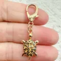 Cute leopard print turtle keychain and bag charm with gold lobster clasp pendant. - Light Gray