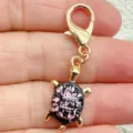 Gold-toned metal turtle lobster clasp keychain cute printed bag pendant charm accessory - Pink and Black Pattern Turtle / White
