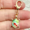 Cute turtle cartoon keychain with gold lobster clasp, colorful printed bag pendant variant. - Colorful Printed Turtle / Milky White