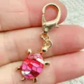 Cute colorful turtle metal lobster clasp keychain bag charm pink mosaic design accessory - Red and Pink Geometric Print Turtle / Off White
