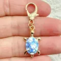 Cute cartoon turtle keychain lobster clasp bag pendant with blue gradient printed shell. - Silver