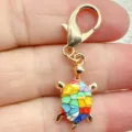 Cute colorful turtle keychain with lobster clasp, enamel turtle bag pendant ornament charm. - Granny Grey