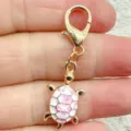Cute pink floral turtle keychain metal lobster clasp bag pendant charm accessory gift variant - Antique Silver