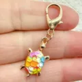 Colorful turtle keychain charm with lobster clasp, cute printed enamel bag pendant accessory. - Graphite