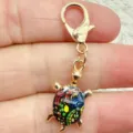 Cute colorful printed turtle charm with lobster clasp keychain bag pendant variant item - Silver Gray