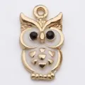 Goldener Eule Anhänger Legierung Emailliert Strass DIY Schmuck Zubehör für Halskette - 1 Stück (11x20mm) / Weiß