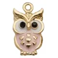 Goldfarbener Eulen-Anhänger aus Legierung mit Emaillierung und Strass für DIY-Schmuck - 1 Stück (11x20mm) / Rosa