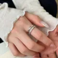 Korean minimalist double-layer zircon ring, exquisite silver index finger jewelry for women. - Double Layered Rhinestone Open Ring (XJZ0571) / Silver