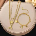 Goudkleurige ster en maan meellaagse ketting en armband set voor trendy mode sieraden. - Ketting & Armband Set / Goudgeel