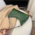 Dark green crocodile pattern baguette shoulder bag, stylish patent leather fashion handbag. - Green