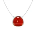 Red stone pendant necklace, geometric bezel-set silver chain necklace, vintage fashion jewelry. - White Gold + Red Agate Look