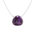Elegant purple stone pendant necklace with silver chain, chic minimalist geometric design. - White Gold + Purple Chalcedony Look