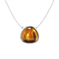Silver geometric triangle pendant necklace with tiger eye stone for stylish daily wear. - White Gold + Tiger Eye Look