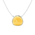 Elegant silver chain necklace with yellow geometric triangle gemstone pendant style. - White Gold + Yellow Chalcedony Look